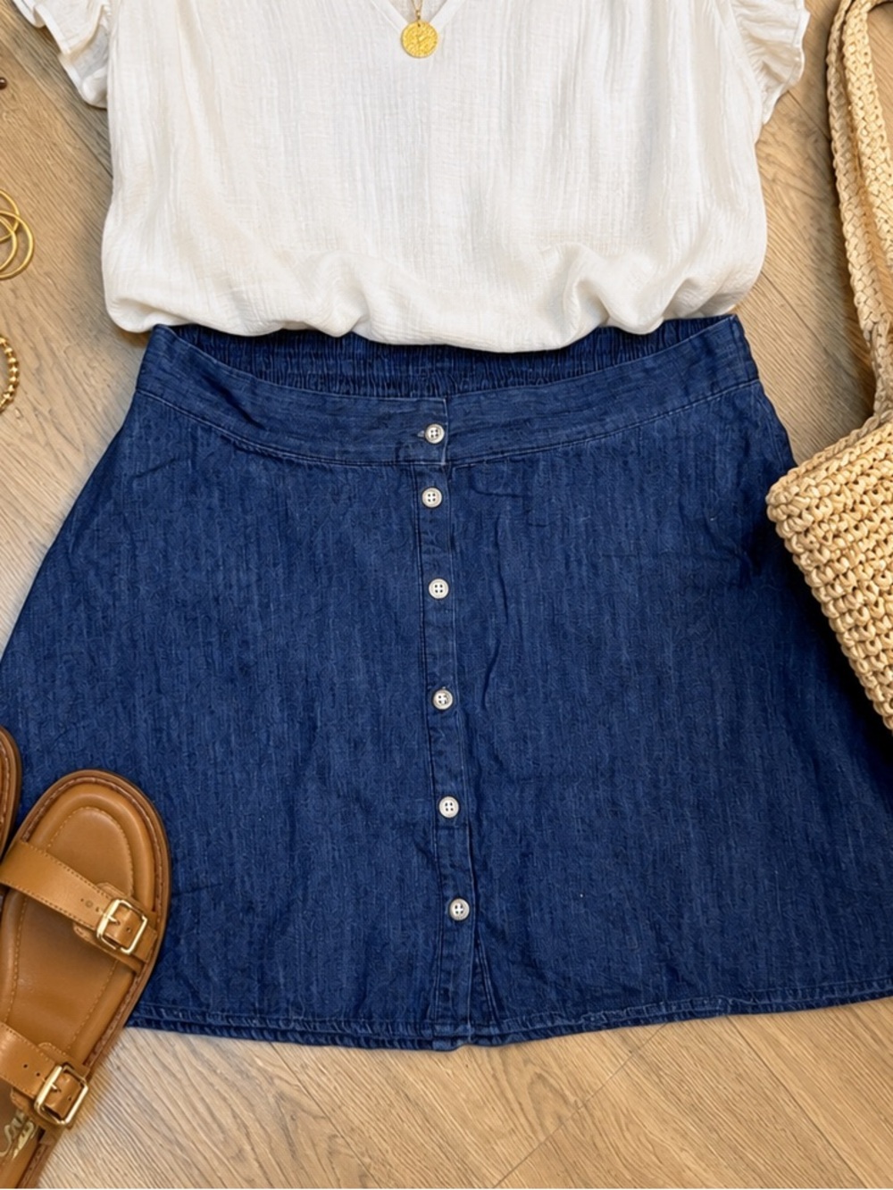 Merona Button-Front Denim Mini Skirt in Dark Blue